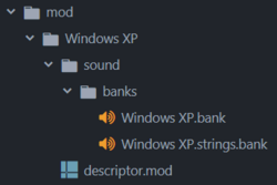 Screenshot of a mod with new sound files, with two banks inside sound/banks folder