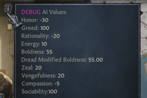 debug tooltip showing ai values